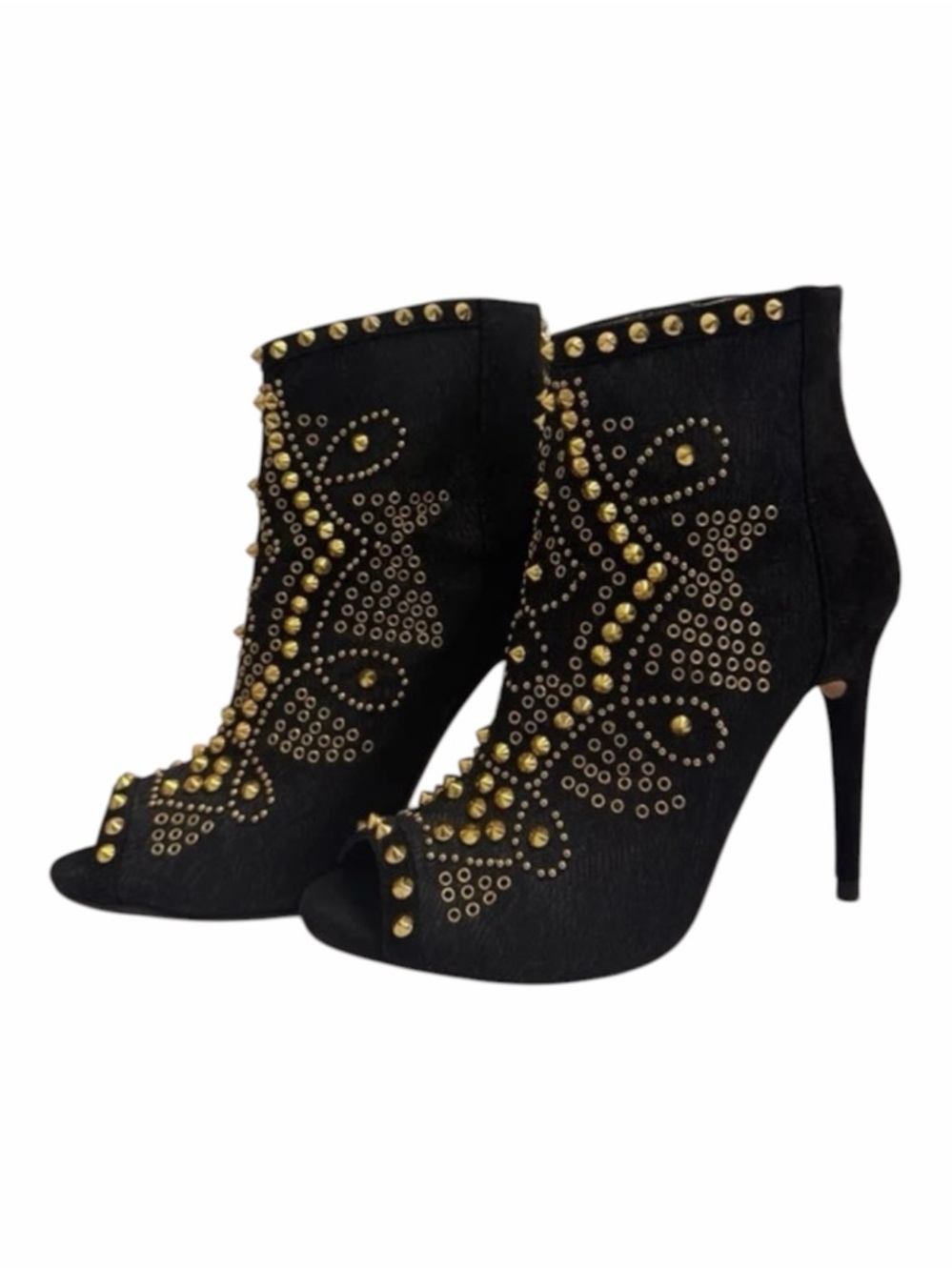 ZARA BLACK LEATHER HIGH HEEL STUDDED PEEP TOE ANKLE BOOTS Size EUR37